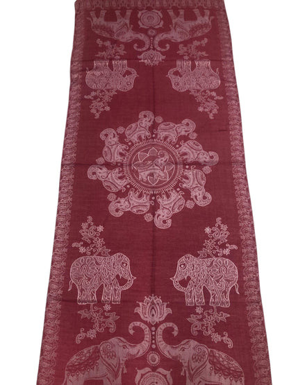 Burgundy Pashmina Elephant Scarf Thailand Tribal Turban