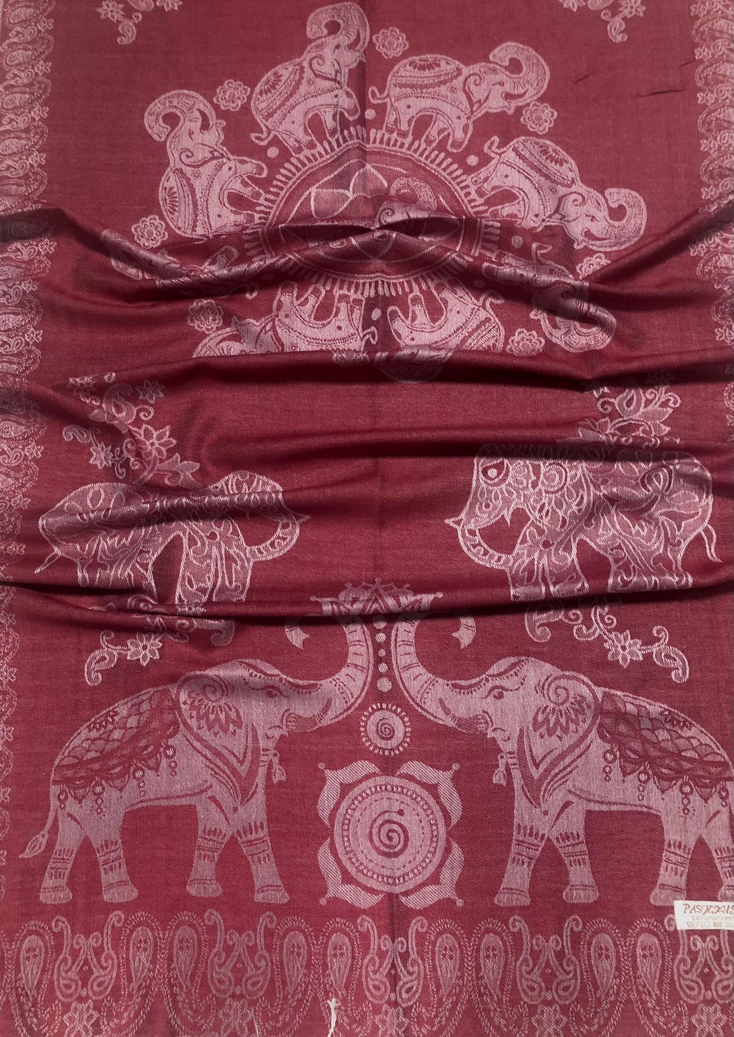 Burgundy Pashmina Elephant Scarf Thailand Tribal Turban