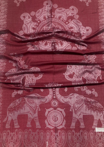 Burgundy Pashmina Elephant Scarf Thailand Tribal Turban