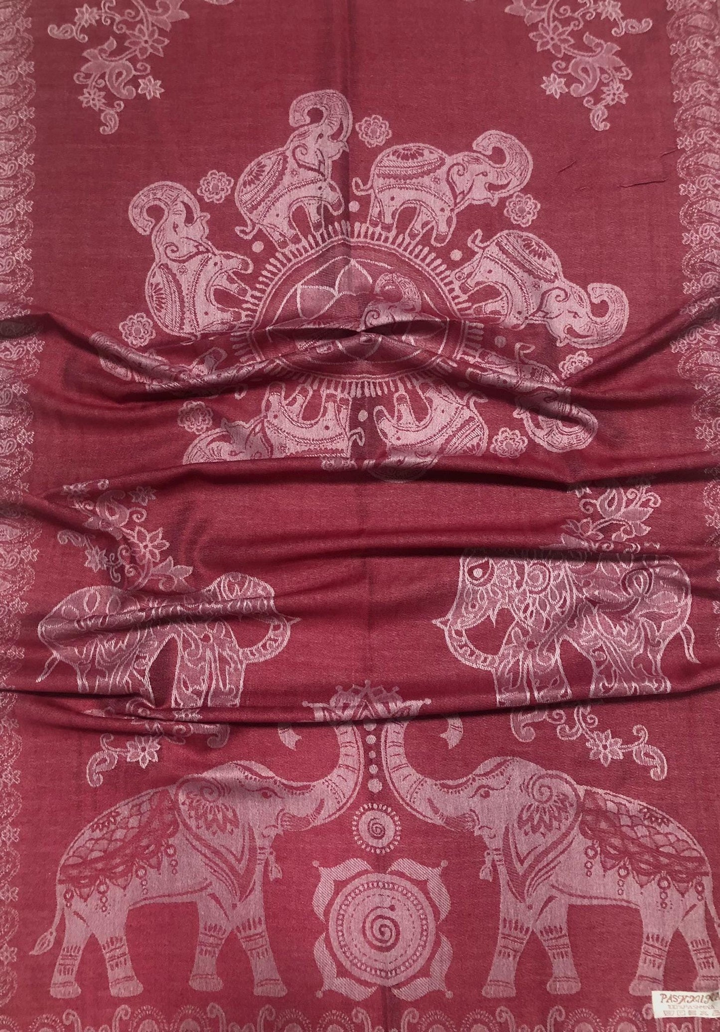 Burgundy Pashmina Elephant Scarf Thailand Tribal Turban