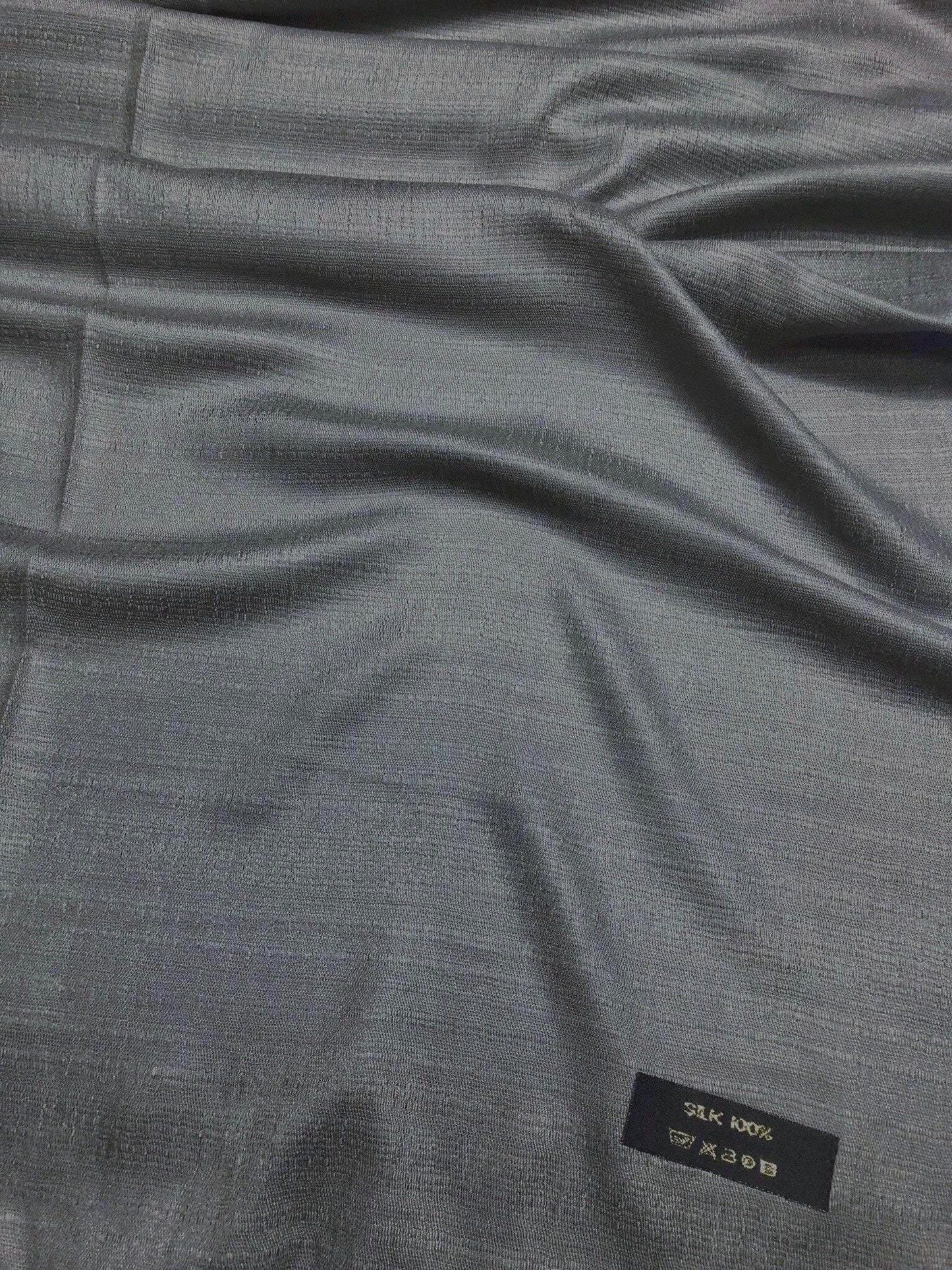 Smoke Gray Raw Thai Silk Scarf For