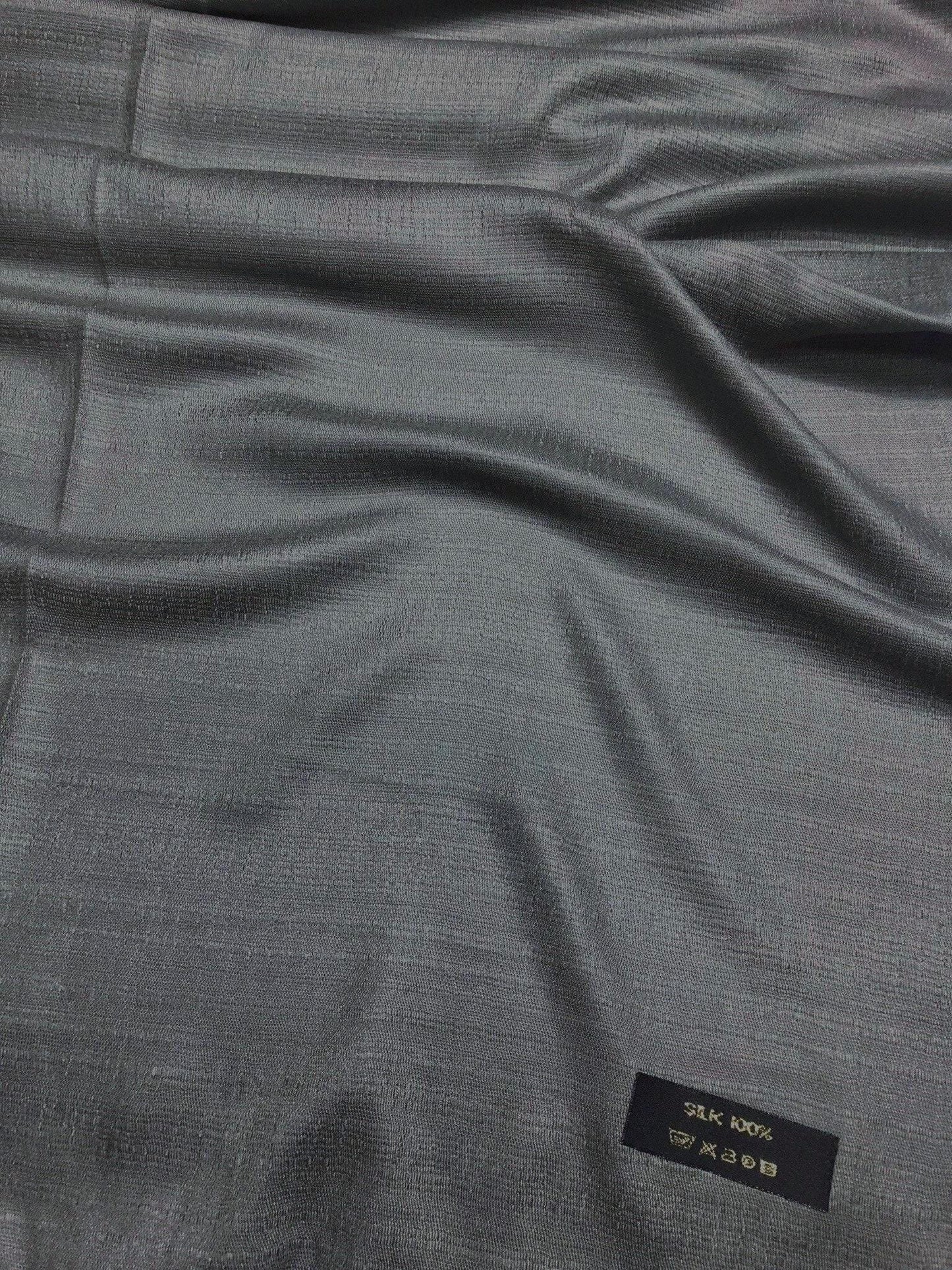 Smoke Gray Raw Thai Silk Scarf For