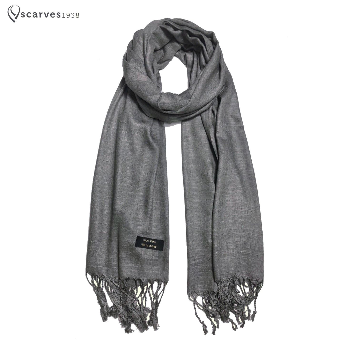 Smoke Gray Raw Thai Silk Scarf For