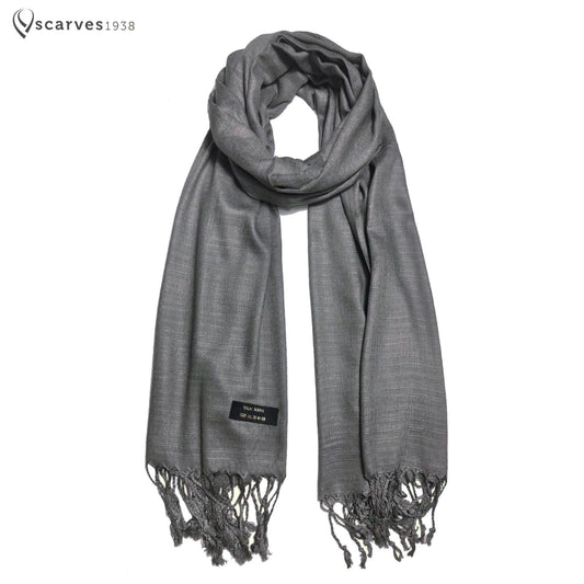 Smoke Gray Raw Thai Silk Scarf For