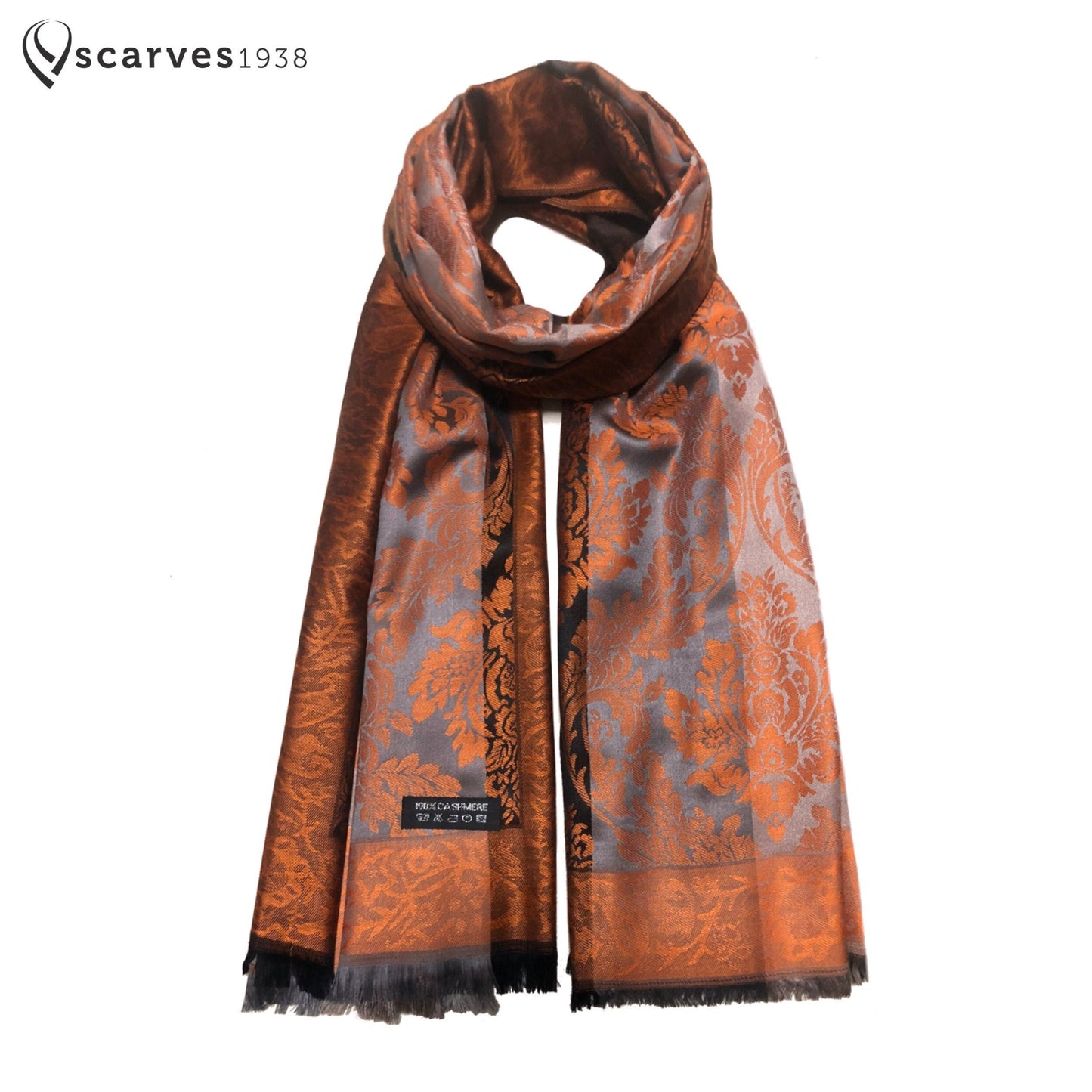 Orange And Gray Cashmere Scarf Hair Wrap