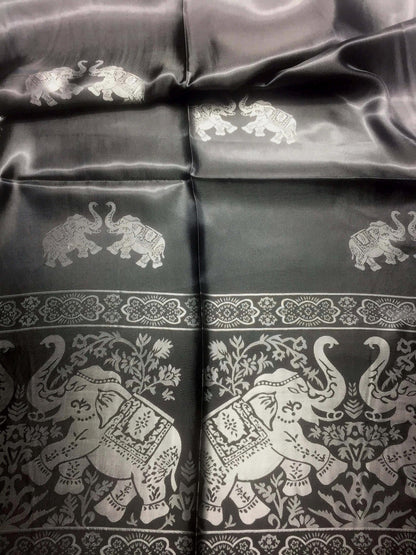 Silk Scarf For Her Reversible Black Elephant