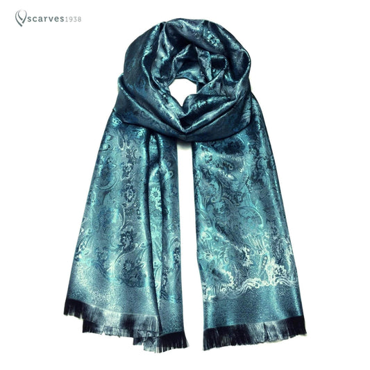 Blue Green Silk Flower Scarf For Her