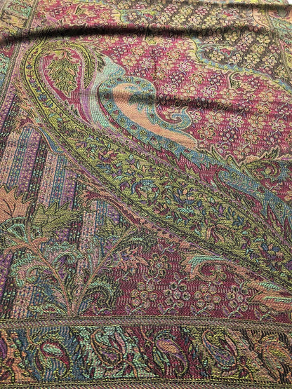 Colorful Pashmina Scarf Black Fringes Ethnic Paisley