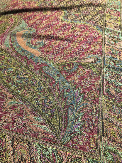 Colorful Pashmina Scarf Black Fringes Ethnic Paisley