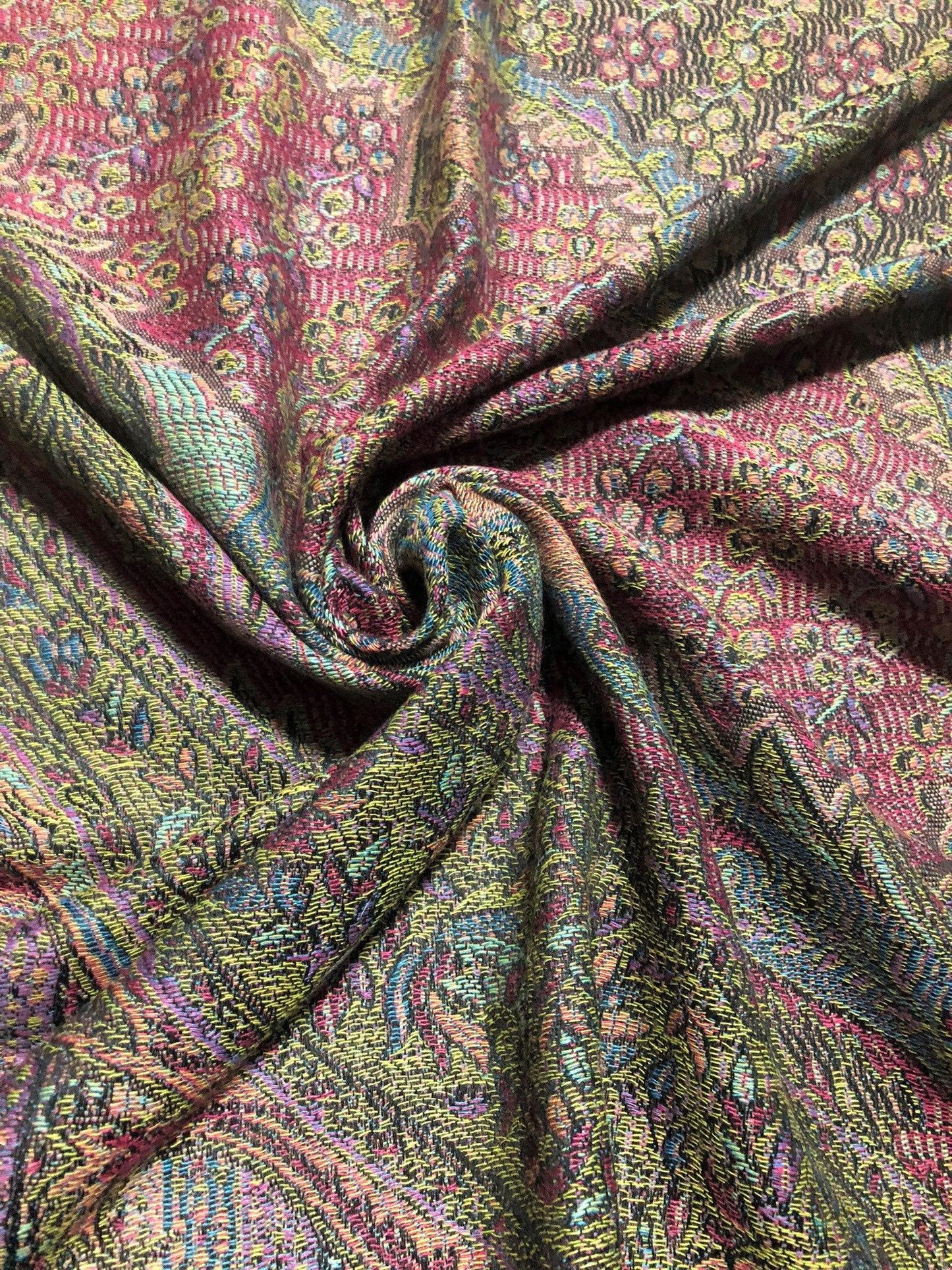 Colorful Pashmina Scarf Black Fringes Ethnic Paisley