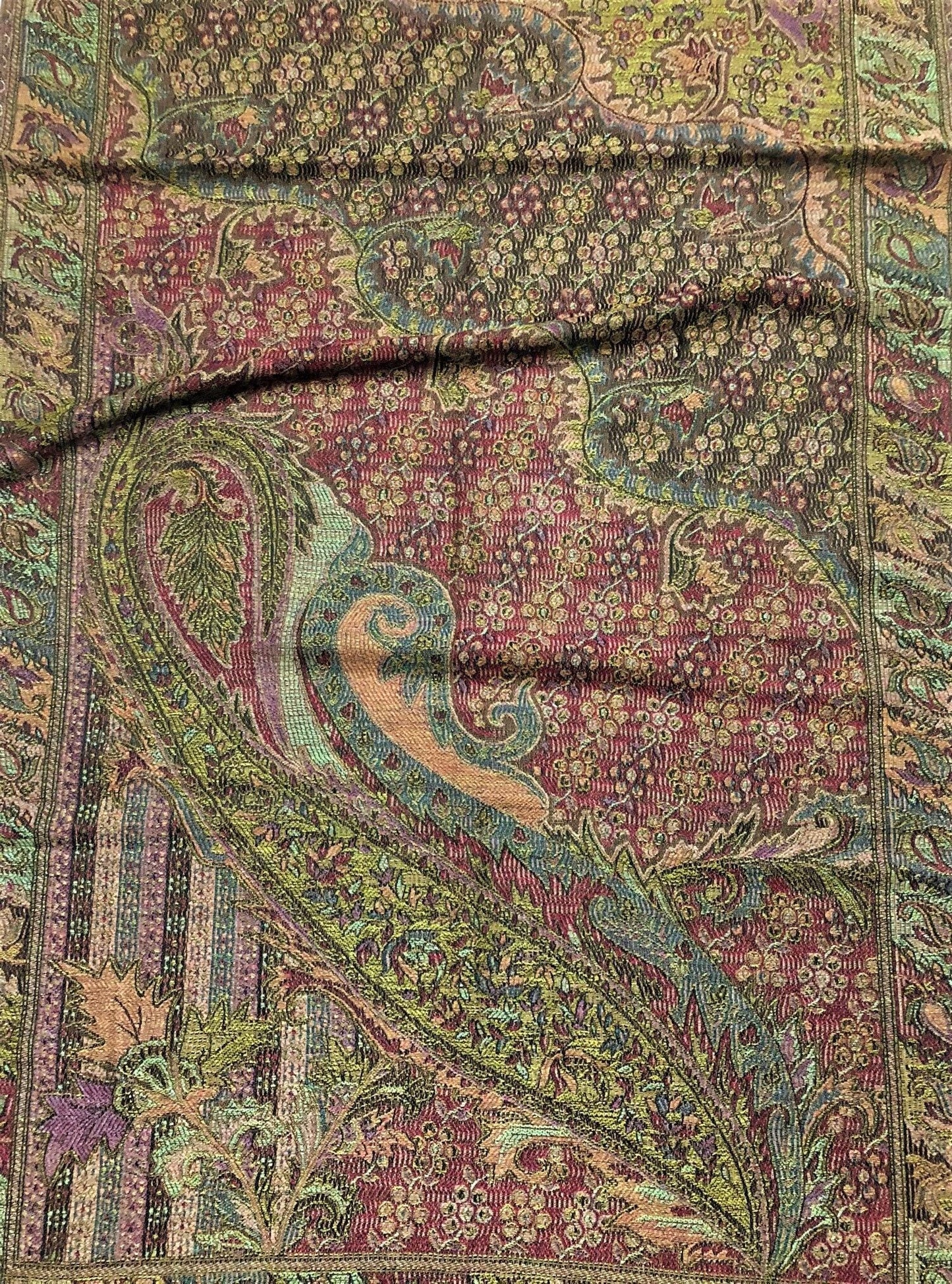 Colorful Pashmina Scarf Black Fringes Ethnic Paisley