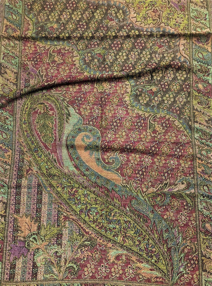 Colorful Pashmina Scarf Black Fringes Ethnic Paisley