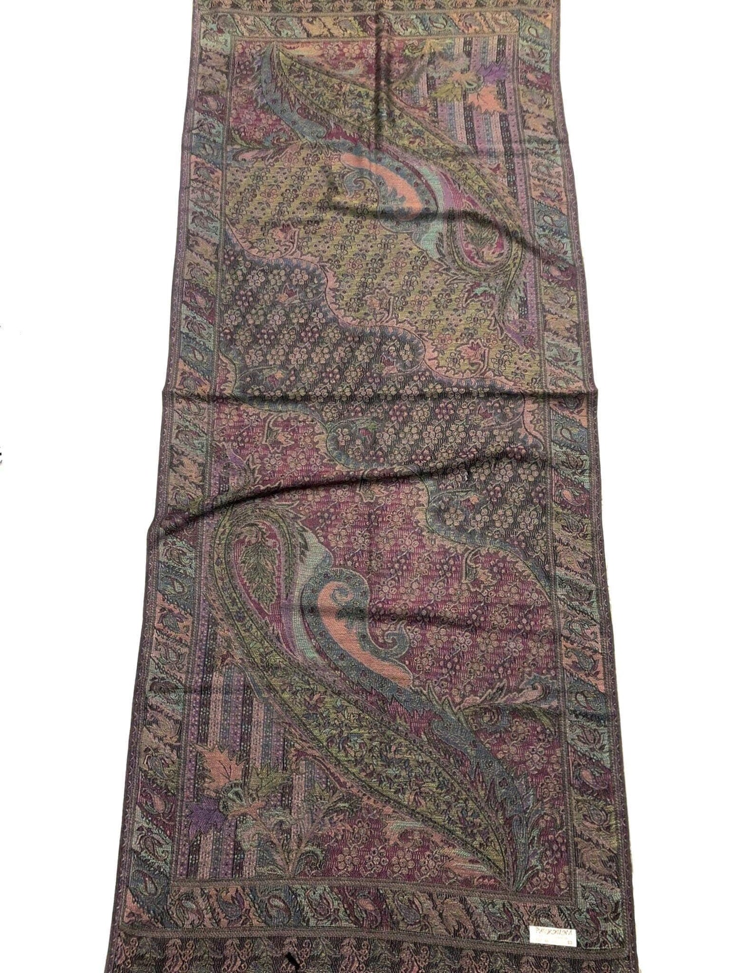 Colorful Pashmina Scarf Black Fringes Ethnic Paisley
