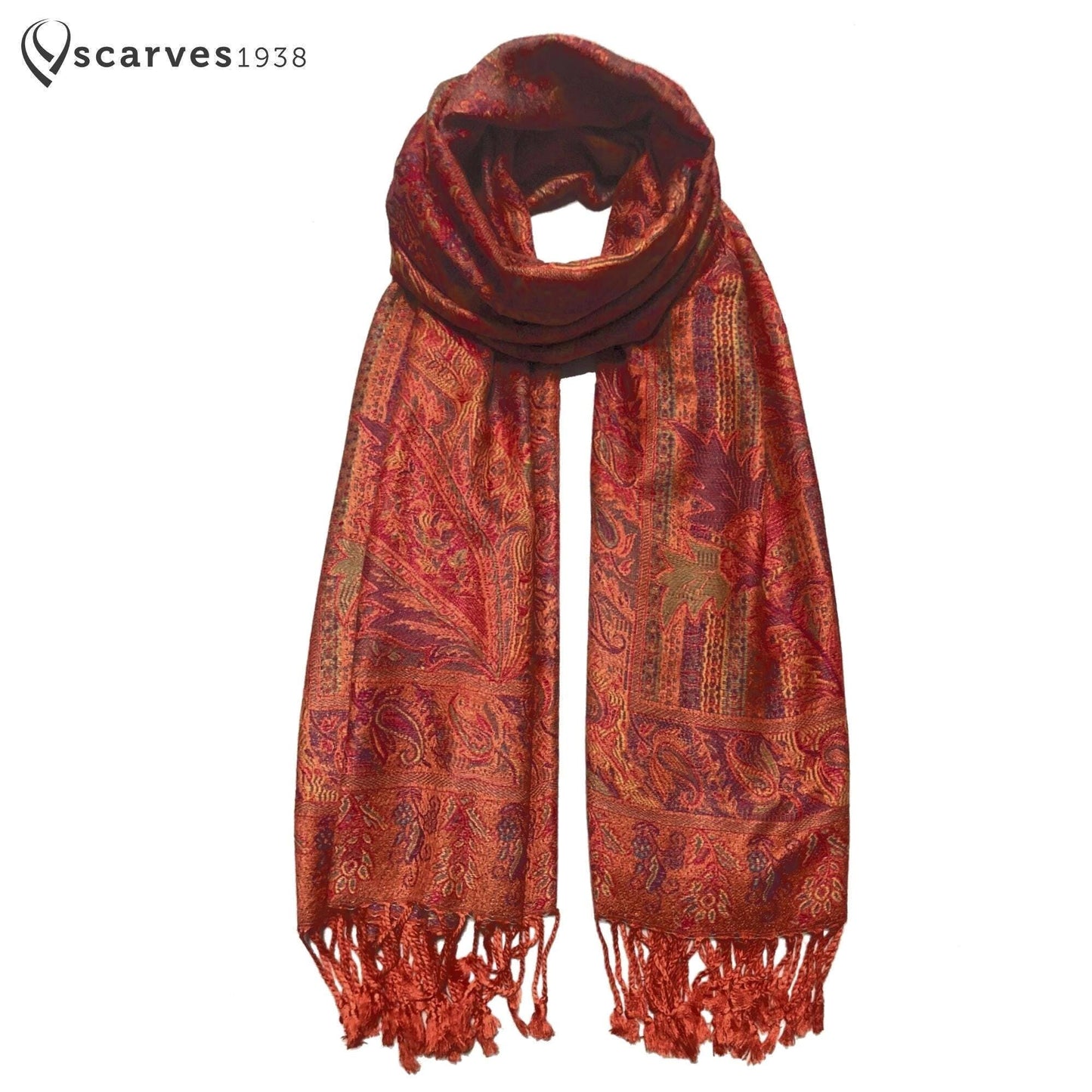 Orange And Red Pashmina Scarf Shawls Head