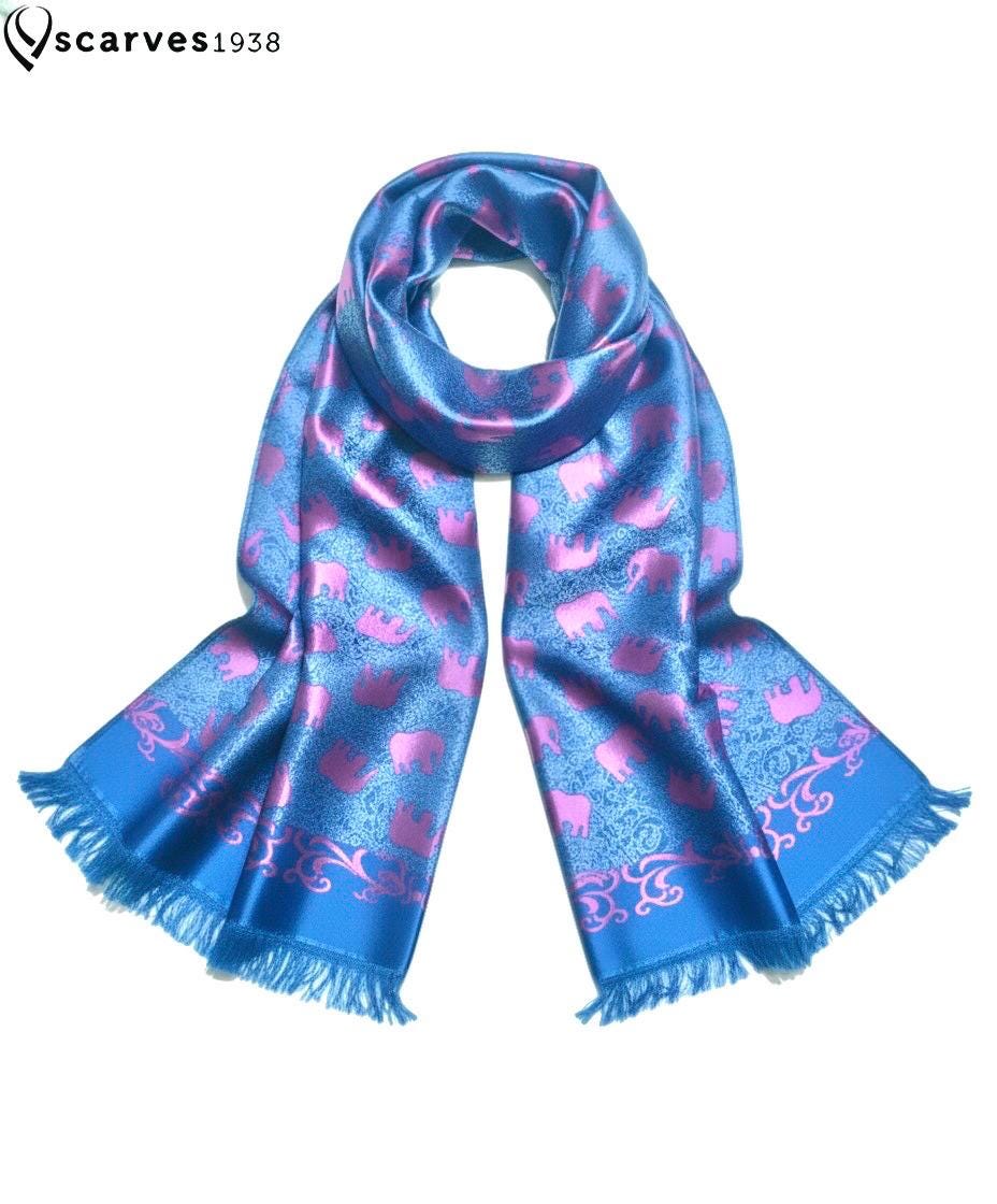 Vibrant Blue And Magenta Contrast Elephants Silk