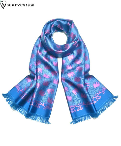 Vibrant Blue And Magenta Contrast Elephants Silk