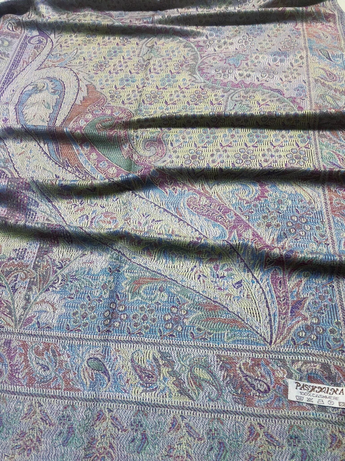 Gray Colorful Pashmina Scarf Ethnic Paisley Flowers