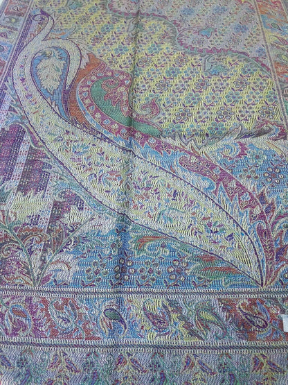 Gray Colorful Pashmina Scarf Ethnic Paisley Flowers