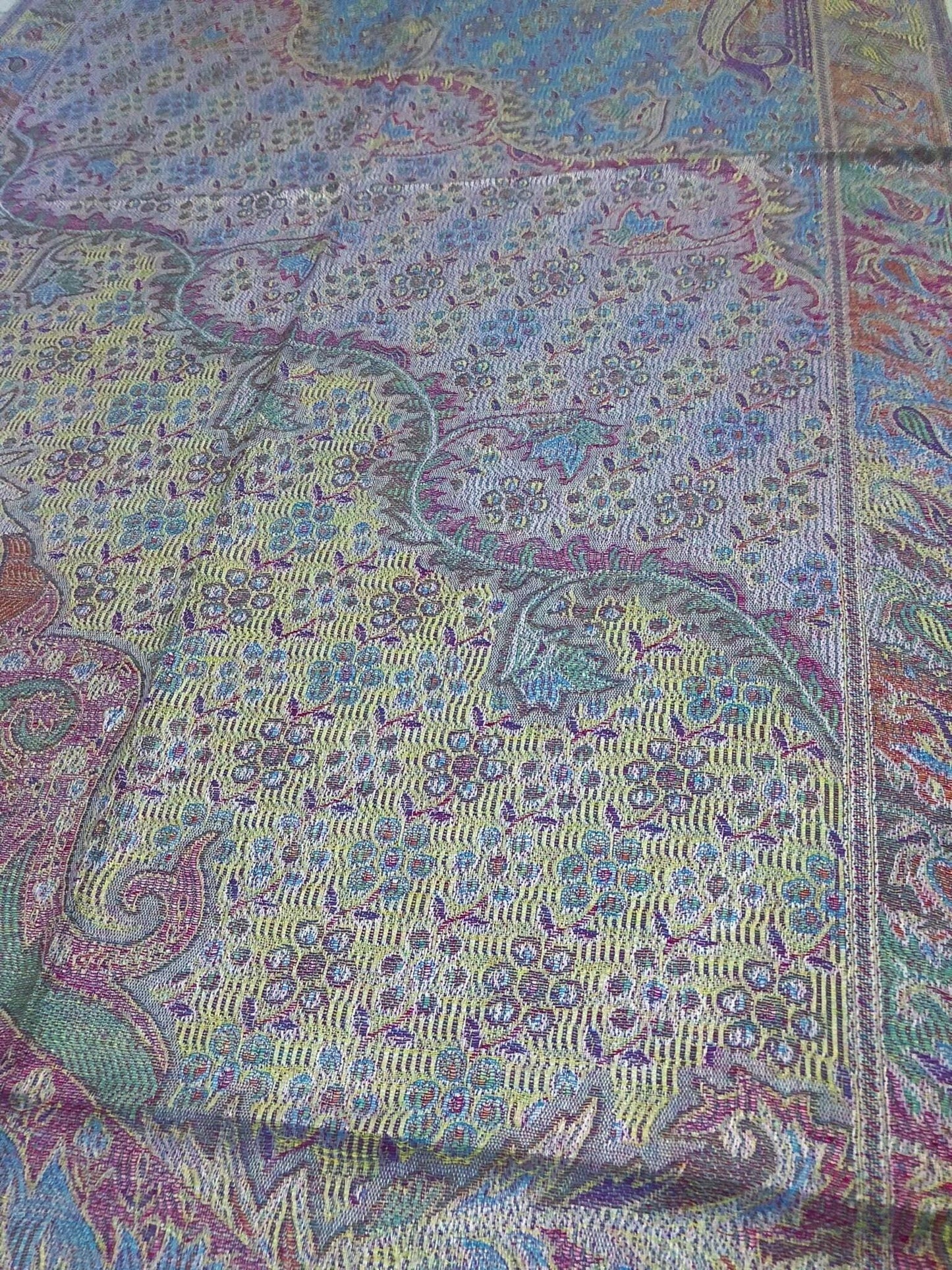 Gray Colorful Pashmina Scarf Ethnic Paisley Flowers