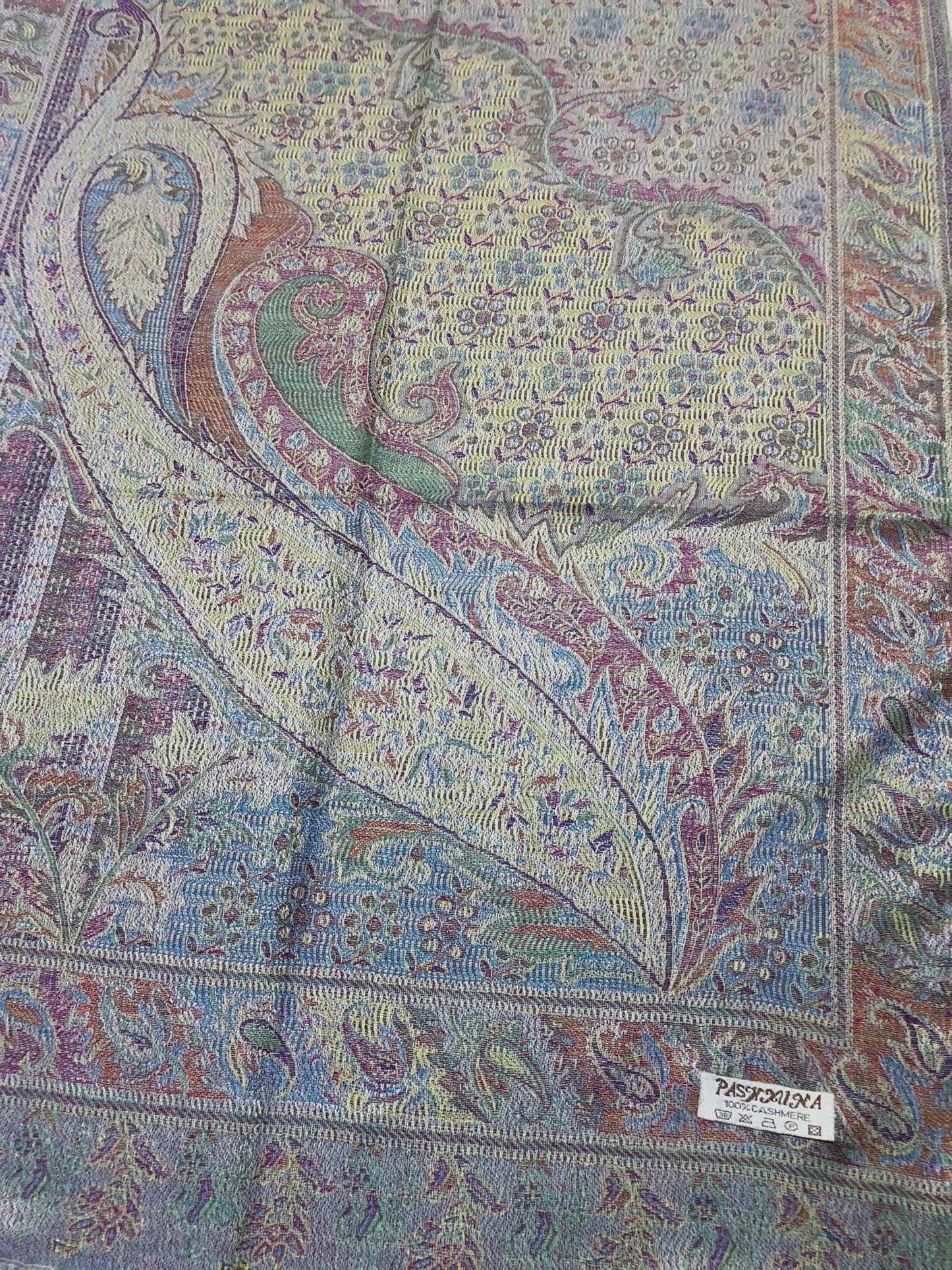 Gray Colorful Pashmina Scarf Ethnic Paisley Flowers