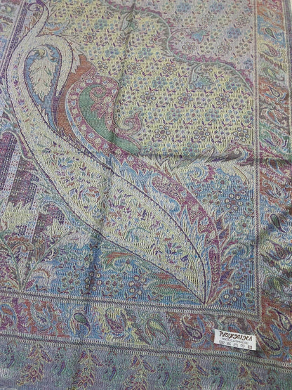 Gray Colorful Pashmina Scarf Ethnic Paisley Flowers