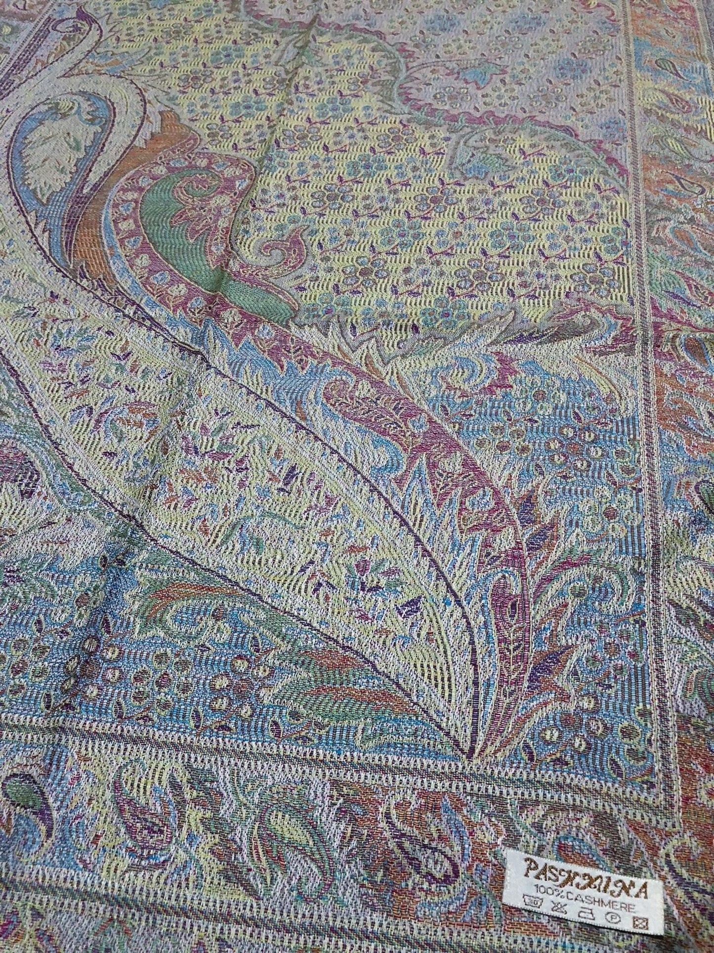 Gray Colorful Pashmina Scarf Ethnic Paisley Flowers