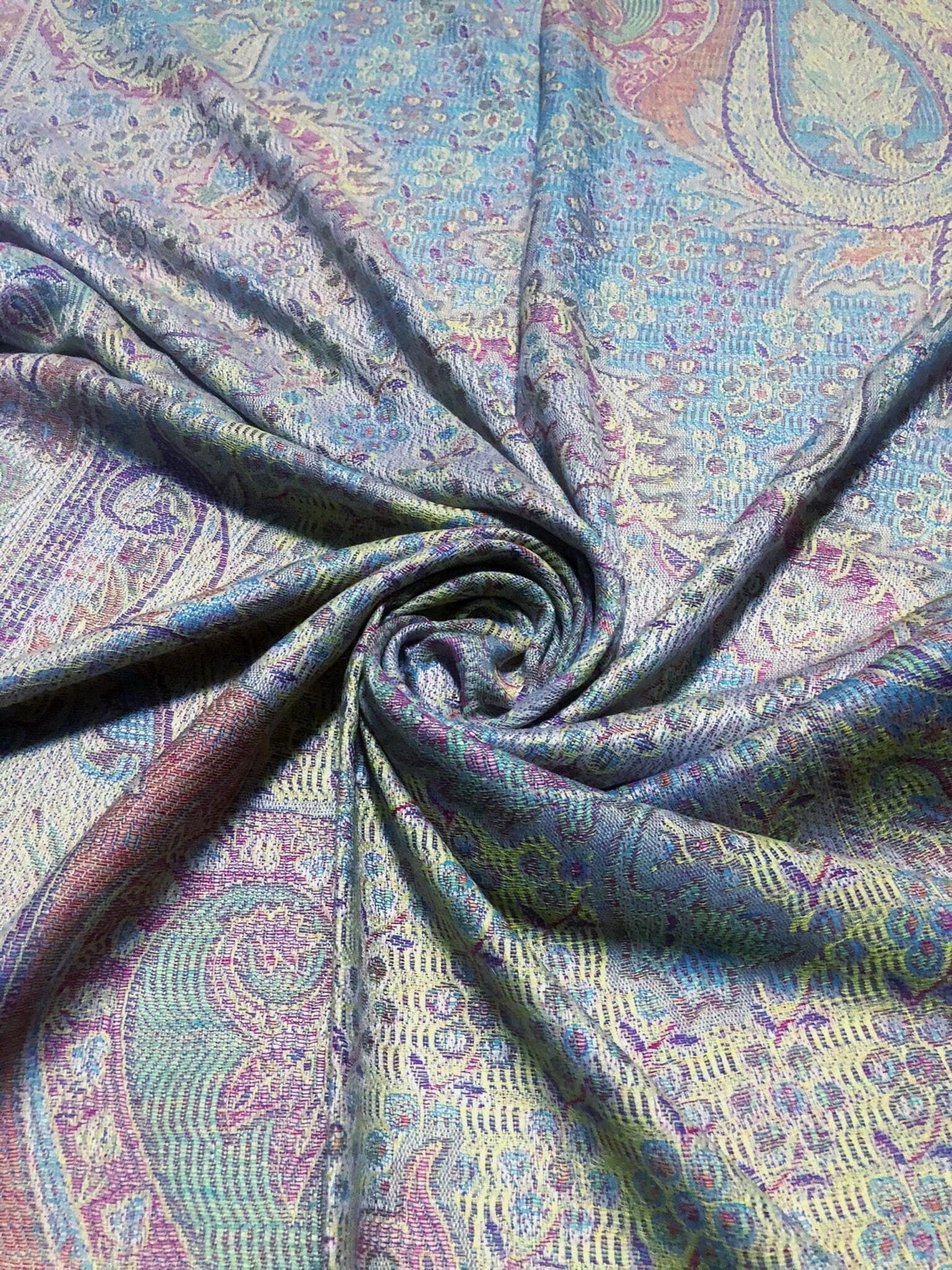 Gray Colorful Pashmina Scarf Ethnic Paisley Flowers