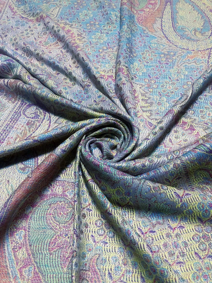 Gray Colorful Pashmina Scarf Ethnic Paisley Flowers