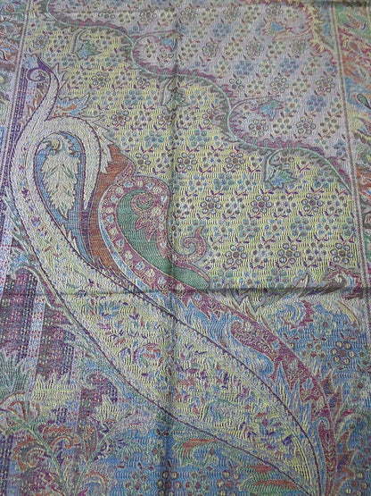 Gray Colorful Pashmina Scarf Ethnic Paisley Flowers