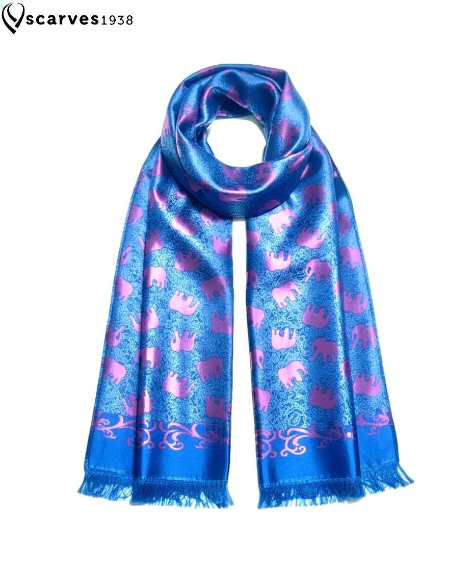 Vibrant Blue And Magenta Contrast Elephants Silk