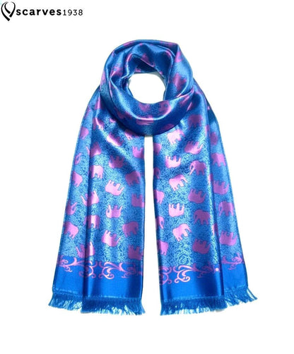 Vibrant Blue And Magenta Contrast Elephants Silk