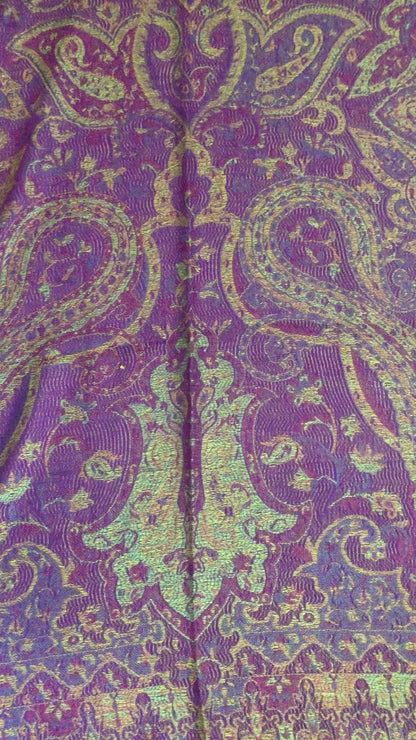 Vibrant Reversible Paisley Jacquard Pashmina Scarf - Purple & Gold⁠