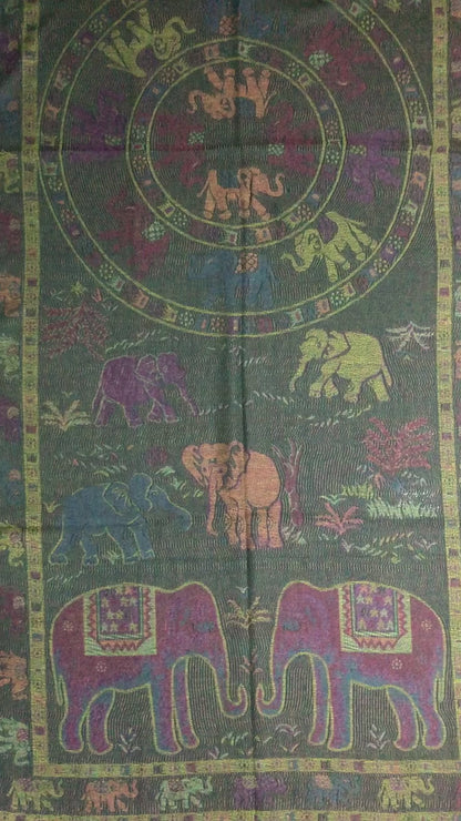 Boho-Chic Reversible Elephant Mandala Jacquard Pashmina Stole - Forest Green⁠