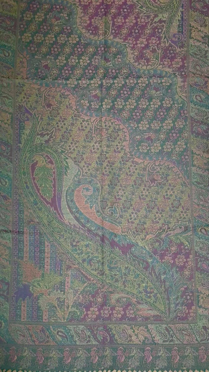Green and Purple Paisley Pashmina Scarf | Sage and Plum Festival Shawl | Bohemian Rave Wrap | Hippie Style Stole | Unique Gift for Her