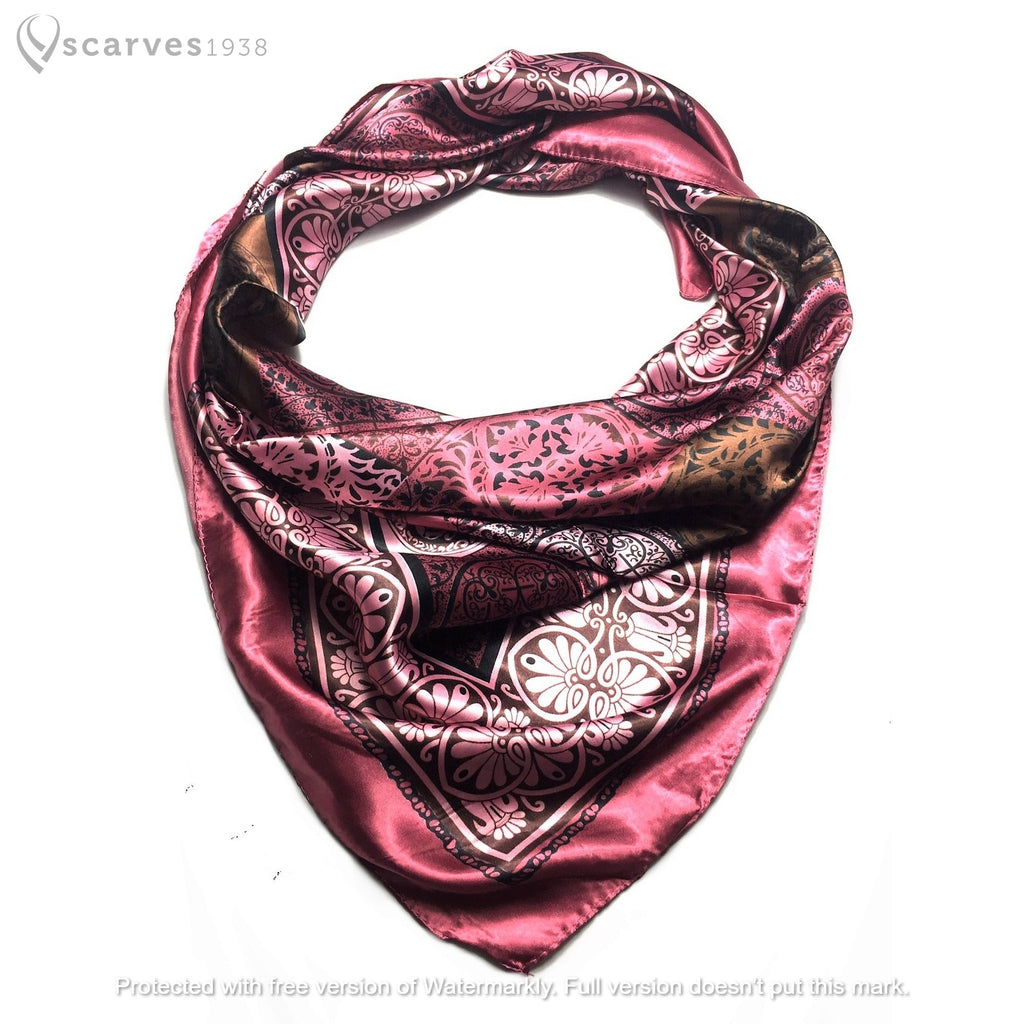 dark pink satin square scarf - scarves1938