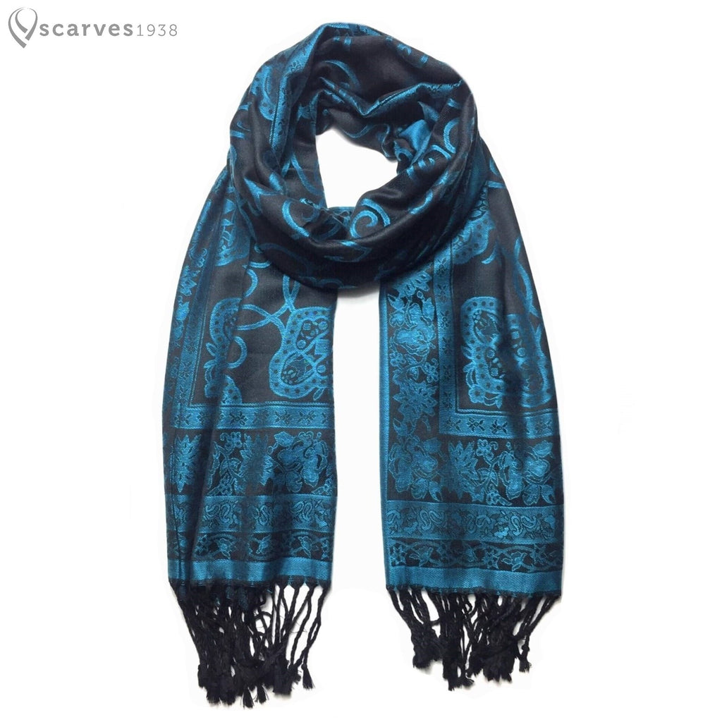 Reversible Black and blue cashmere - scarves1938