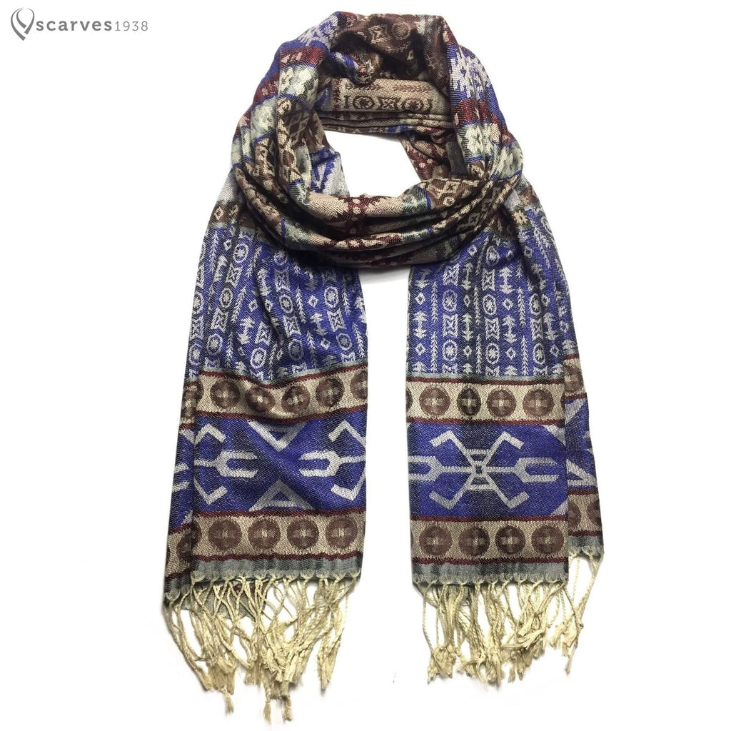 Tribal ethnic blue and brown pashmina - scarves1938