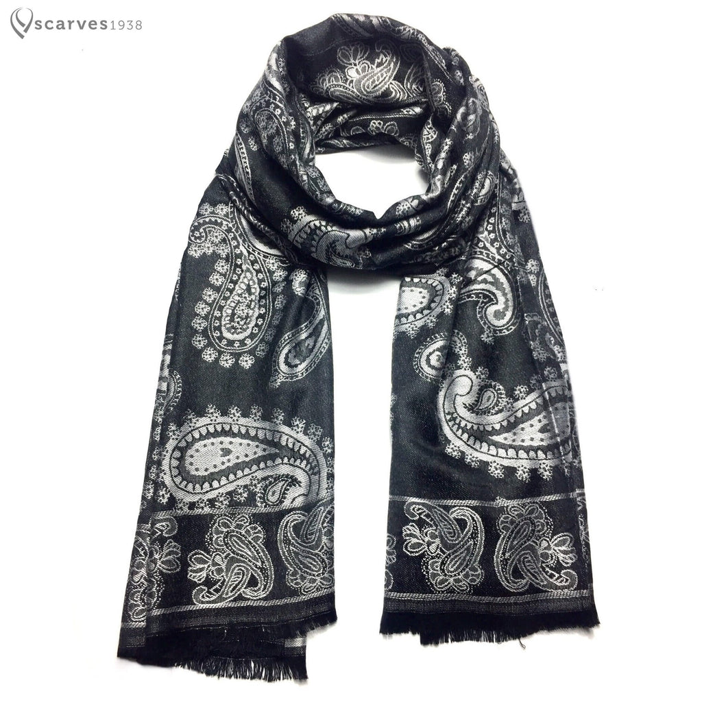 Reversible Black and gray cashmere paisley - scarves1938