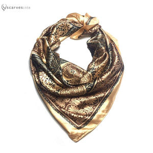 Gold Satin silk feeling square scarf - scarves1938