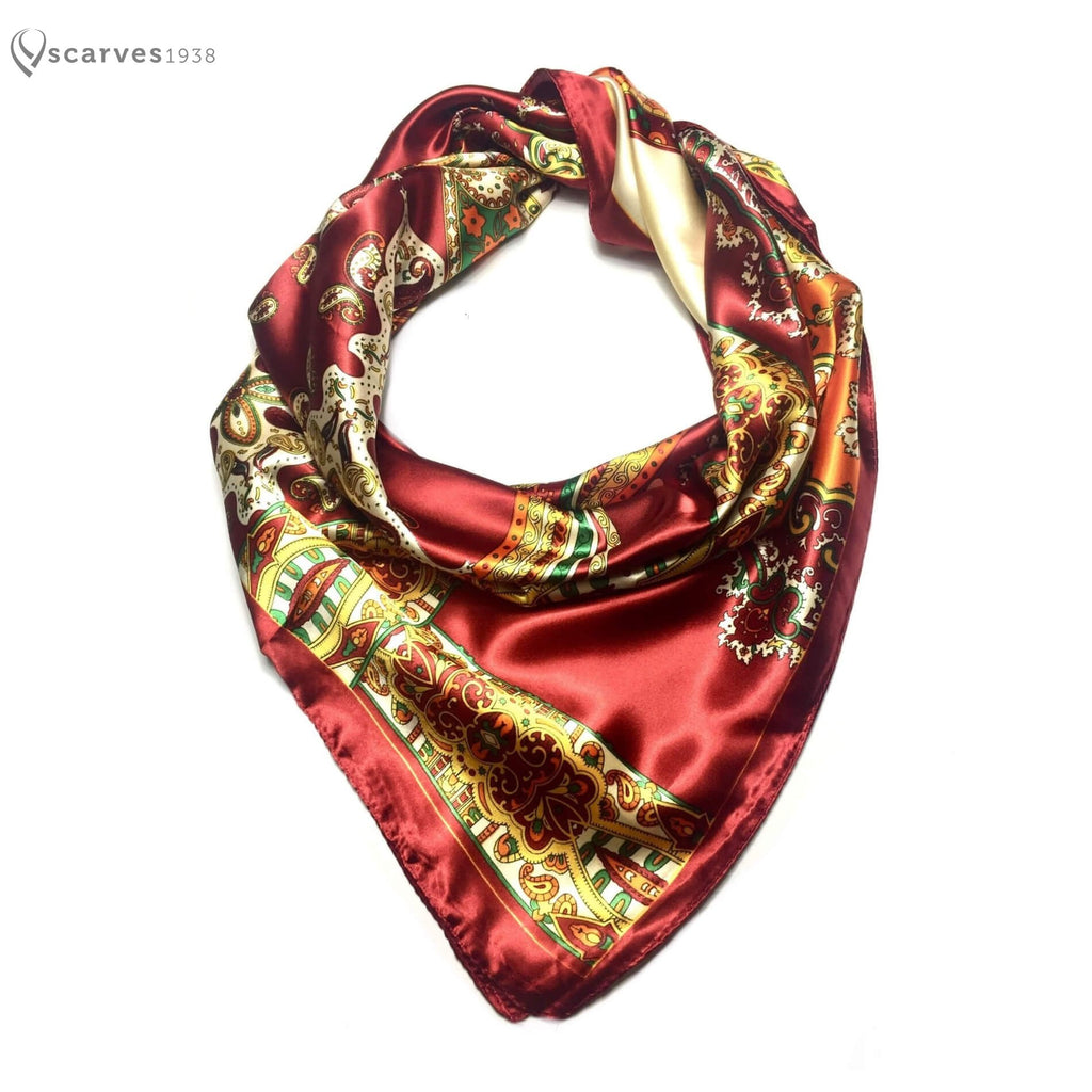 Bordeaux art satin square scarf - scarves1938