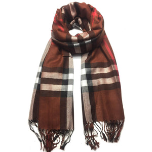 Brown tartan pashmina scarf - scarves1938