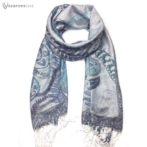 gray and blue paisley pashmina - scarves1938