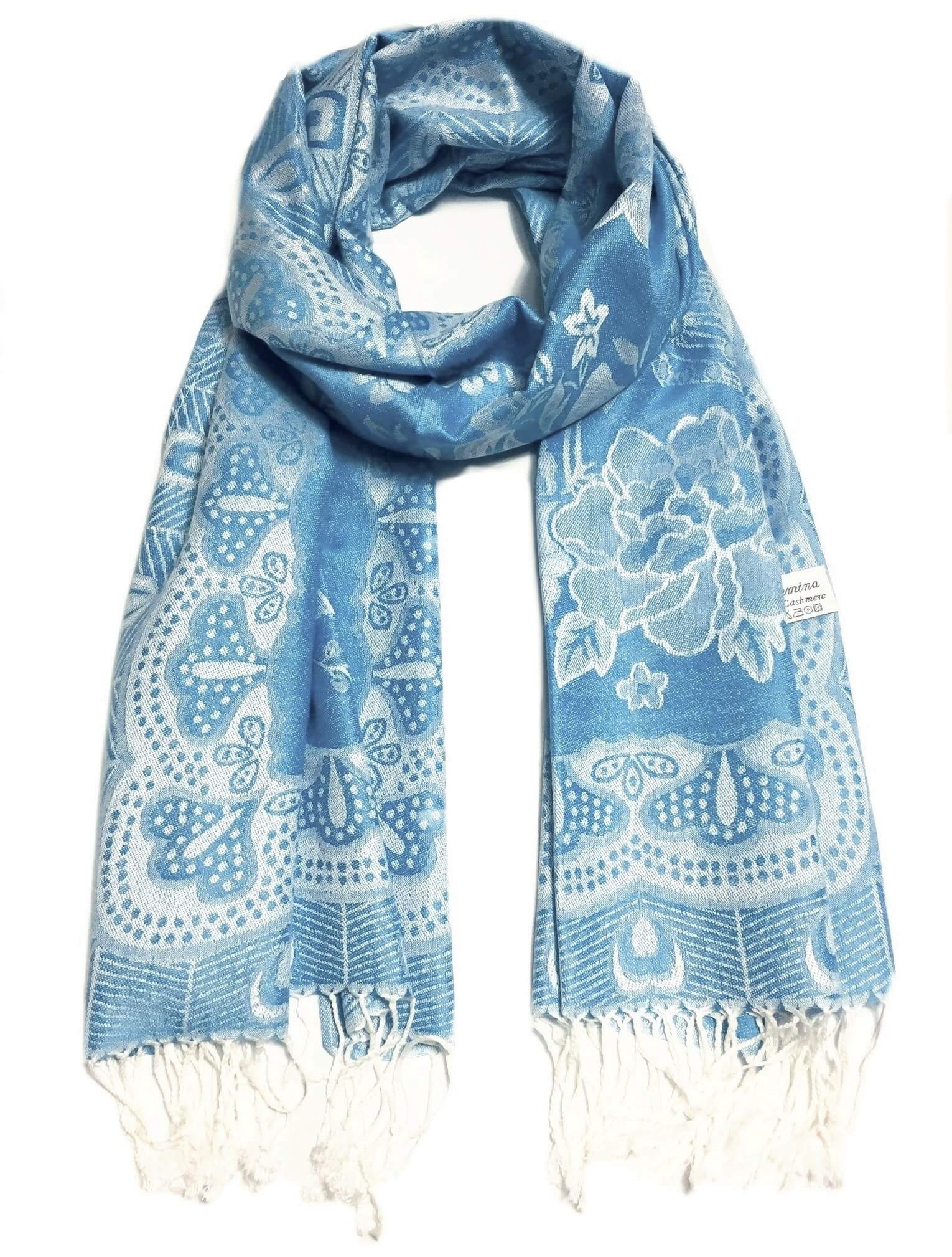 Light blue peafowl art pashmina
