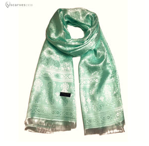 Paisley green water silk scarf