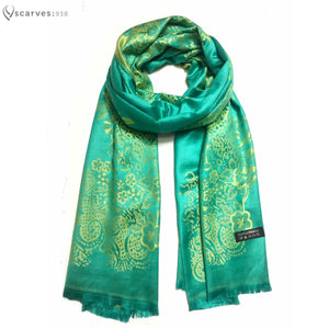 Green and yellow cashmere scarf