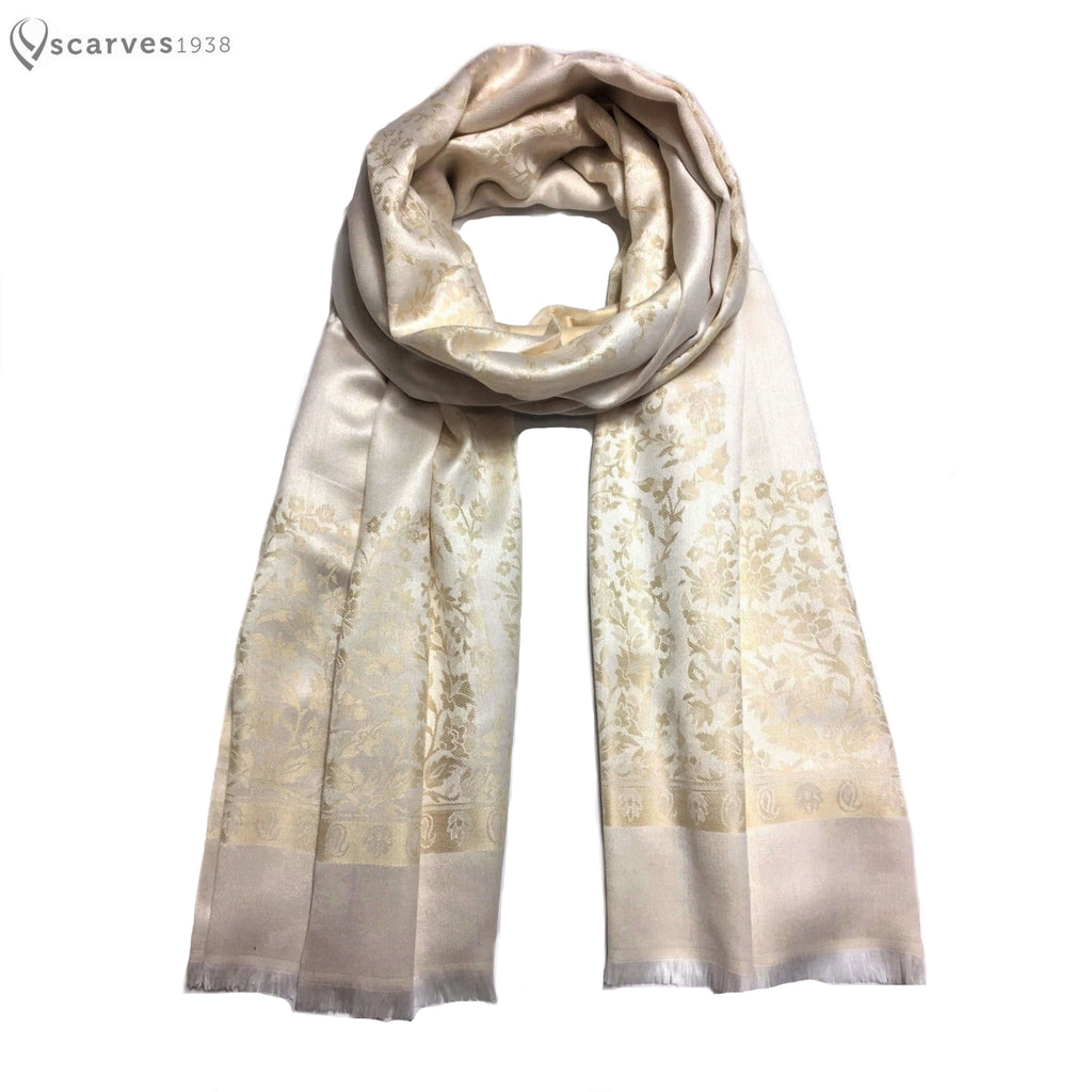 Beige floral cashmere scarf