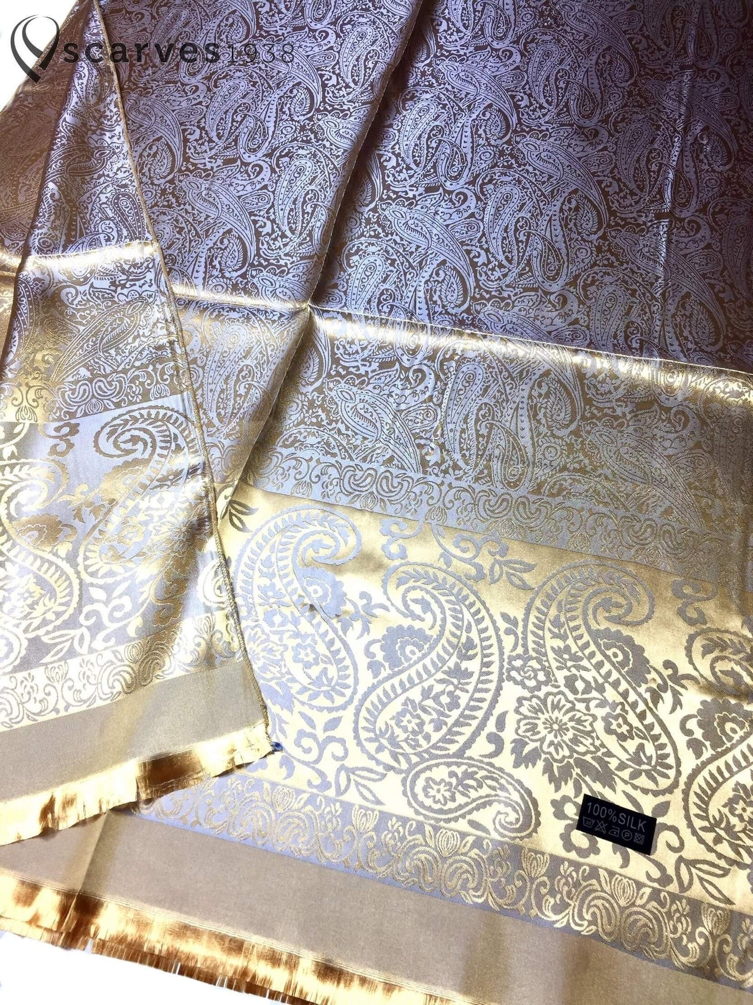 Gold paisley silk scarf - scarves1938