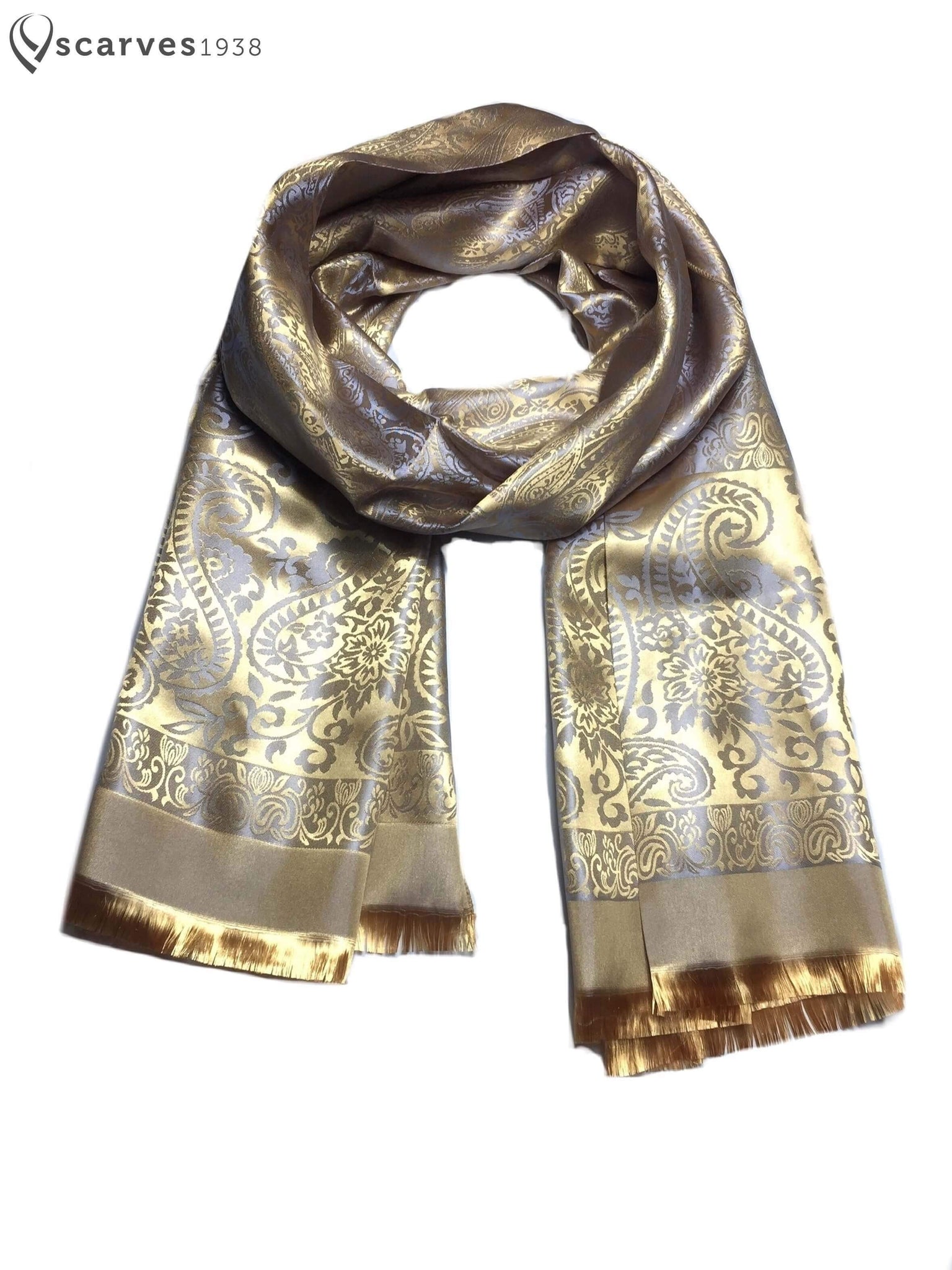 Gold paisley silk scarf - scarves1938