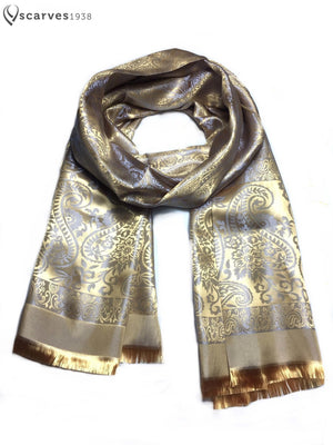 Gold paisley silk scarf - scarves1938