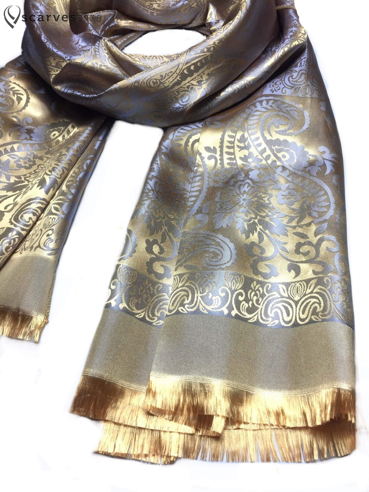 Gold paisley silk scarf - scarves1938